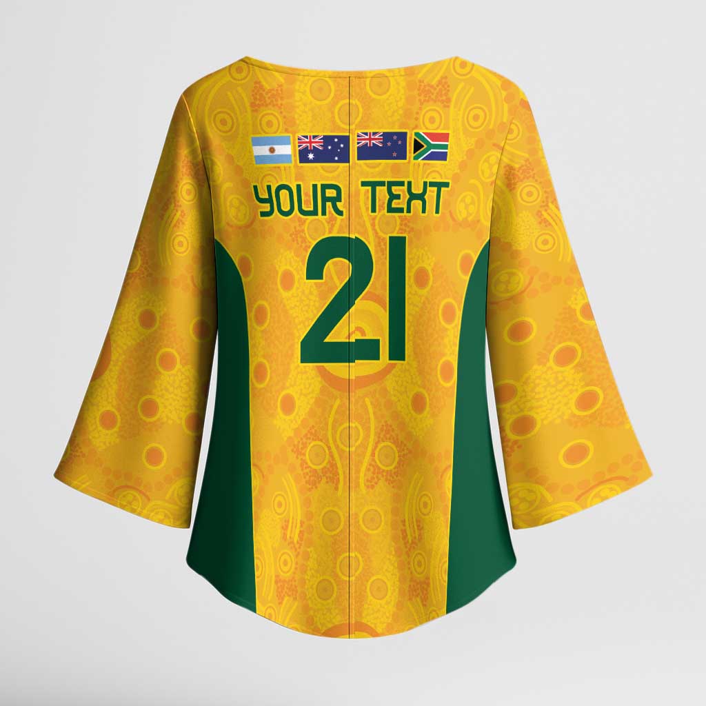 Australia Rugby Custom Kimono Sleeve Blouse Glory Be To Wallabies Aboriginal Motif - Aussie Hoodie