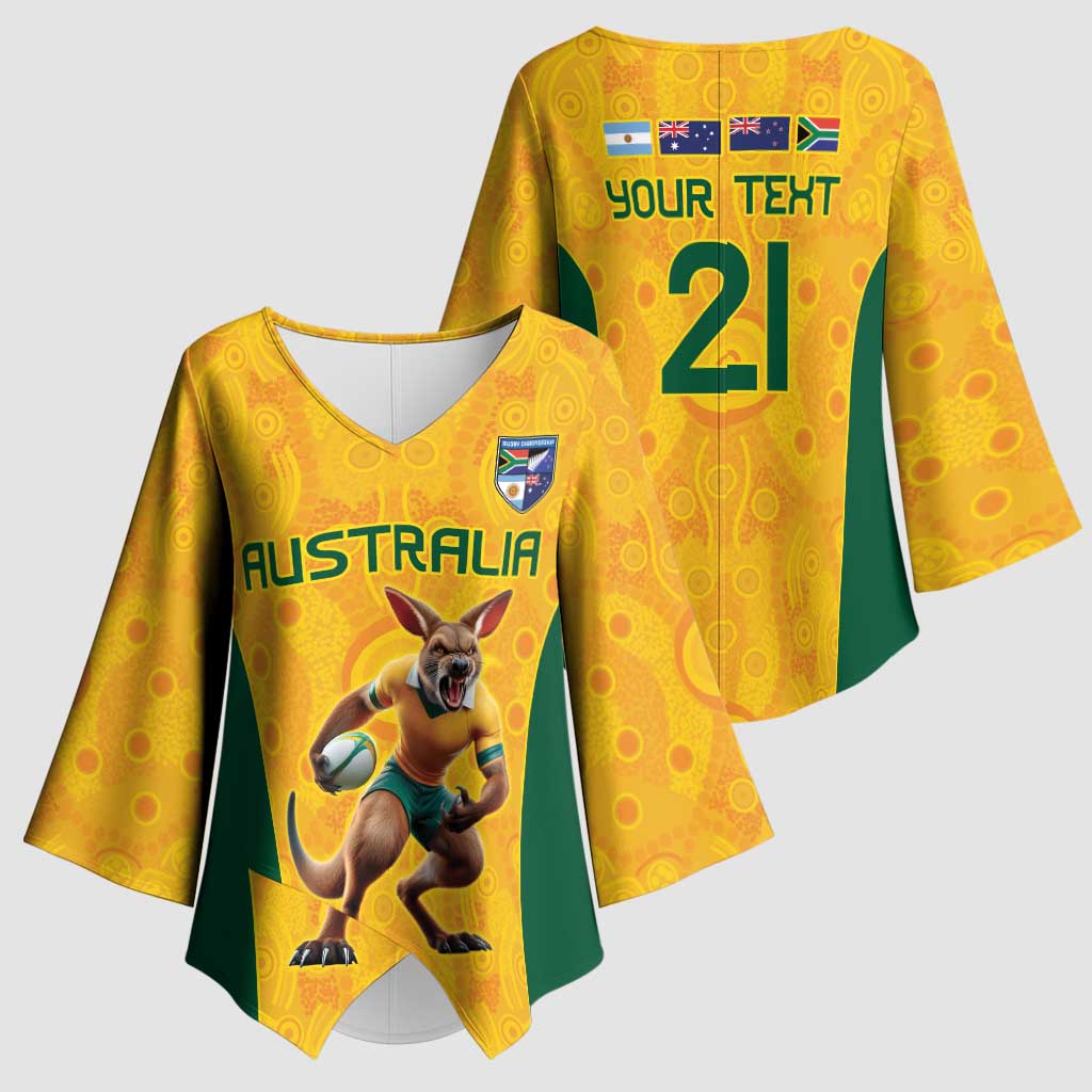 Australia Rugby Custom Kimono Sleeve Blouse Glory Be To Wallabies Aboriginal Motif - Aussie Hoodie