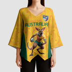 Australia Rugby Custom Kimono Sleeve Blouse Glory Be To Wallabies Aboriginal Motif - Aussie Hoodie
