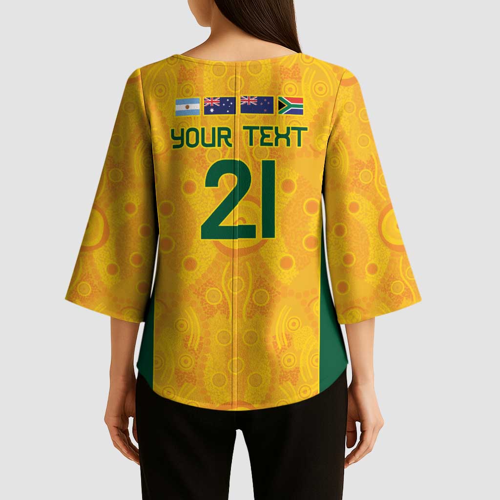 Australia Rugby Custom Kimono Sleeve Blouse Glory Be To Wallabies Aboriginal Motif - Aussie Hoodie