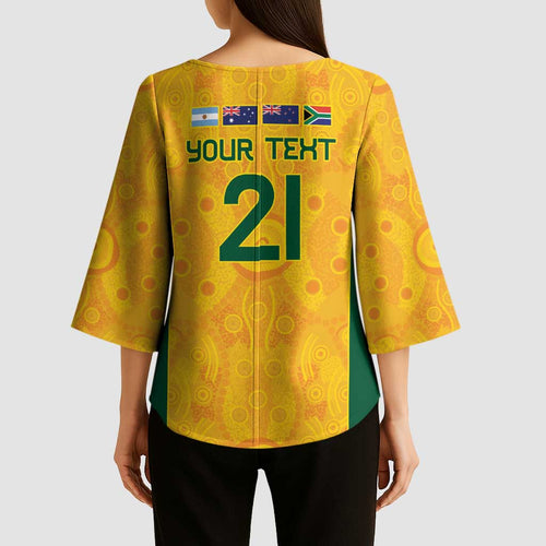 Australia Rugby Custom Kimono Sleeve Blouse Glory Be To Wallabies Aboriginal Motif - Aussie Hoodie