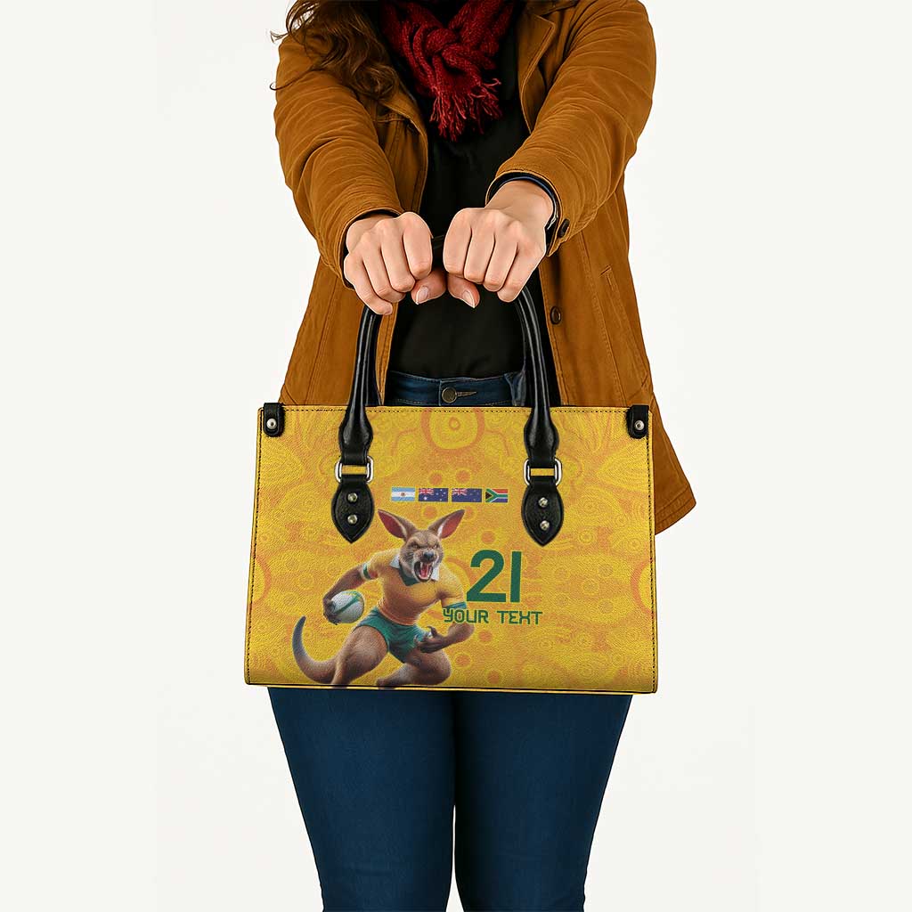 Australia Rugby Custom Leather Bag Glory Be To Wallabies Aboriginal Motif - Aussie Hoodie