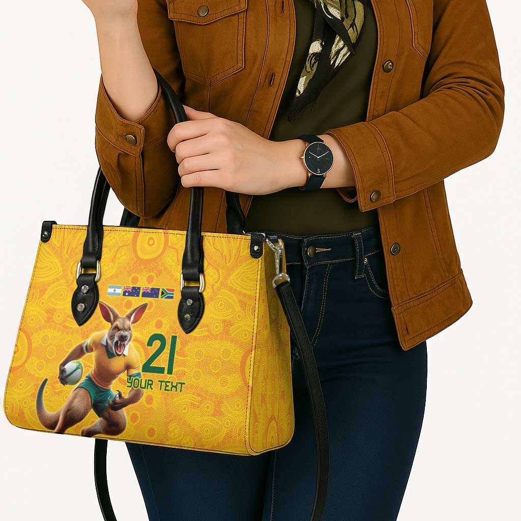 Australia Rugby Custom Leather Bag Glory Be To Wallabies Aboriginal Motif - Aussie Hoodie