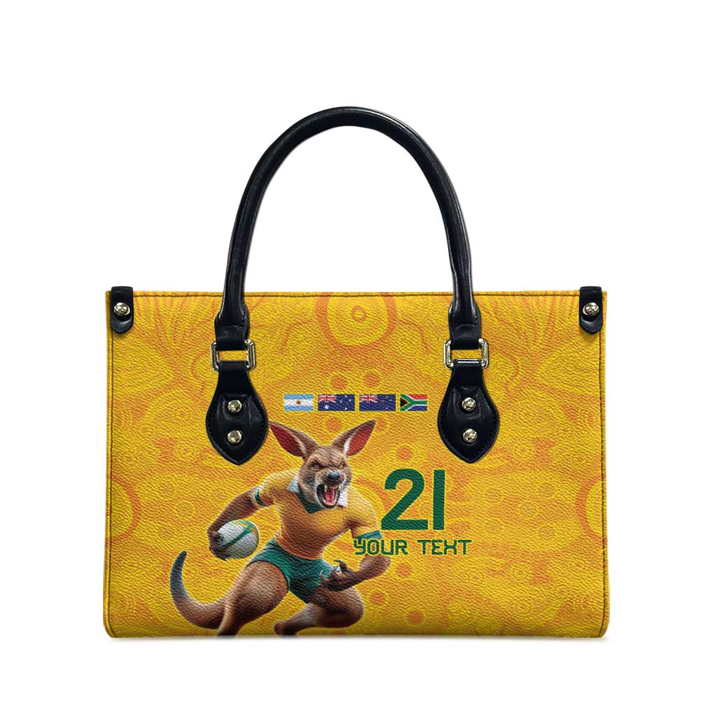 Australia Rugby Custom Leather Bag Glory Be To Wallabies Aboriginal Motif - Aussie Hoodie
