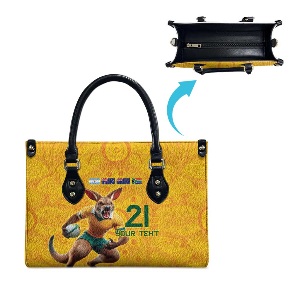 Australia Rugby Custom Leather Bag Glory Be To Wallabies Aboriginal Motif - Aussie Hoodie