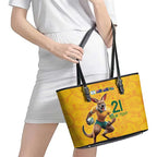 Australia Rugby Custom Leather Tote Bag Glory Be To Wallabies Aboriginal Motif - Aussie Hoodie