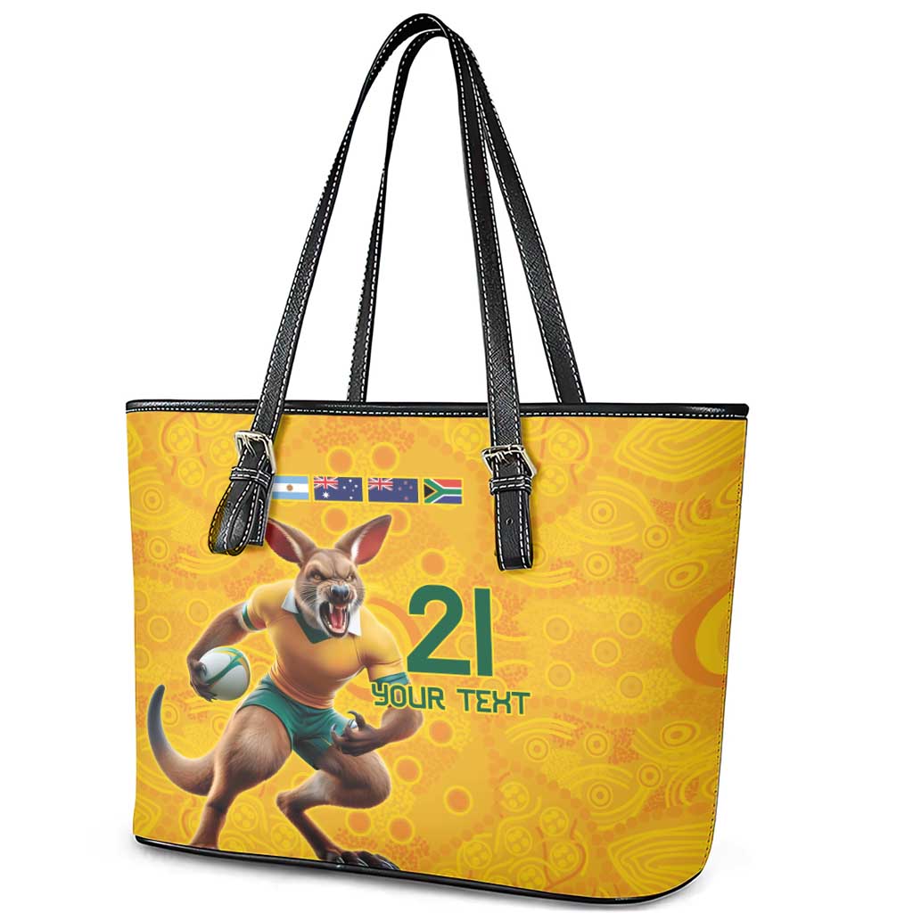 Australia Rugby Custom Leather Tote Bag Glory Be To Wallabies Aboriginal Motif - Aussie Hoodie