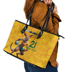 Australia Rugby Custom Leather Tote Bag Glory Be To Wallabies Aboriginal Motif - Aussie Hoodie