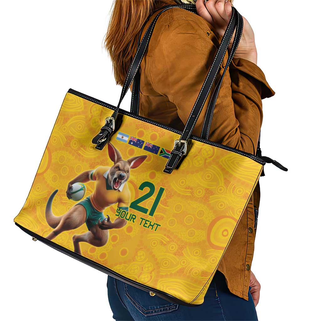 Australia Rugby Custom Leather Tote Bag Glory Be To Wallabies Aboriginal Motif - Aussie Hoodie