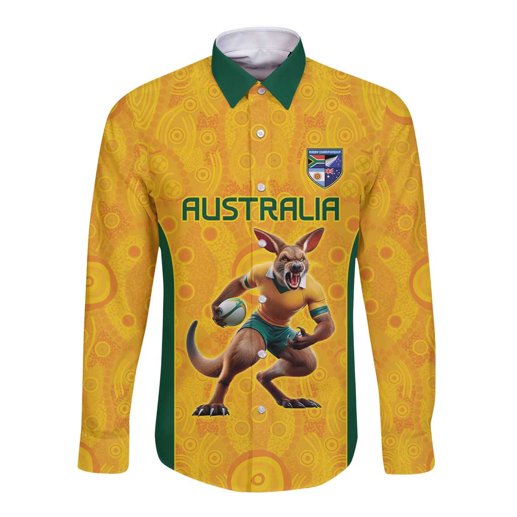 Australia Rugby Custom Long Sleeve Button Shirt Glory Be To Wallabies Aboriginal Motif - Aussie Hoodie