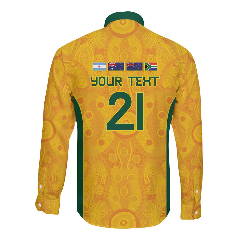 Australia Rugby Custom Long Sleeve Button Shirt Glory Be To Wallabies Aboriginal Motif - Aussie Hoodie