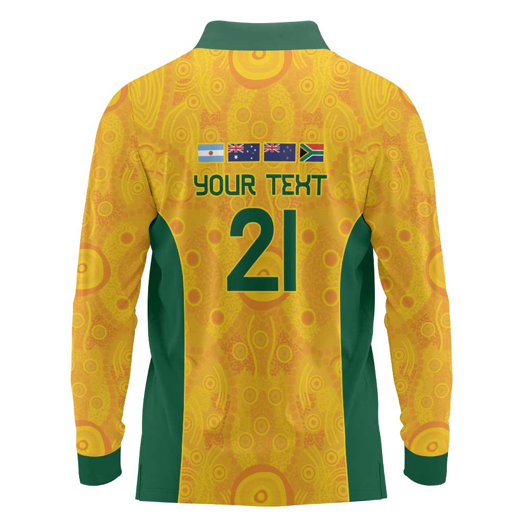 Australia Rugby Custom Long Sleeve Polo Shirt Glory Be To Wallabies Aboriginal Motif - Aussie Hoodie