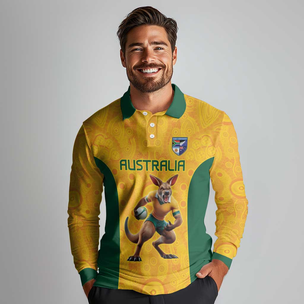 Australia Rugby Custom Long Sleeve Polo Shirt Glory Be To Wallabies Aboriginal Motif - Aussie Hoodie