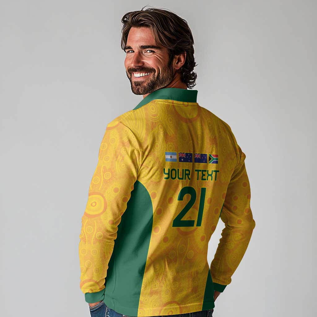 Australia Rugby Custom Long Sleeve Polo Shirt Glory Be To Wallabies Aboriginal Motif - Aussie Hoodie