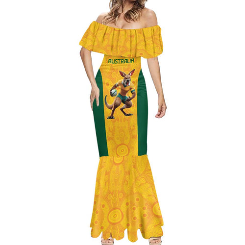 Australia Rugby Custom Mermaid Dress Glory Be To Wallabies Aboriginal Motif - Aussie Hoodie