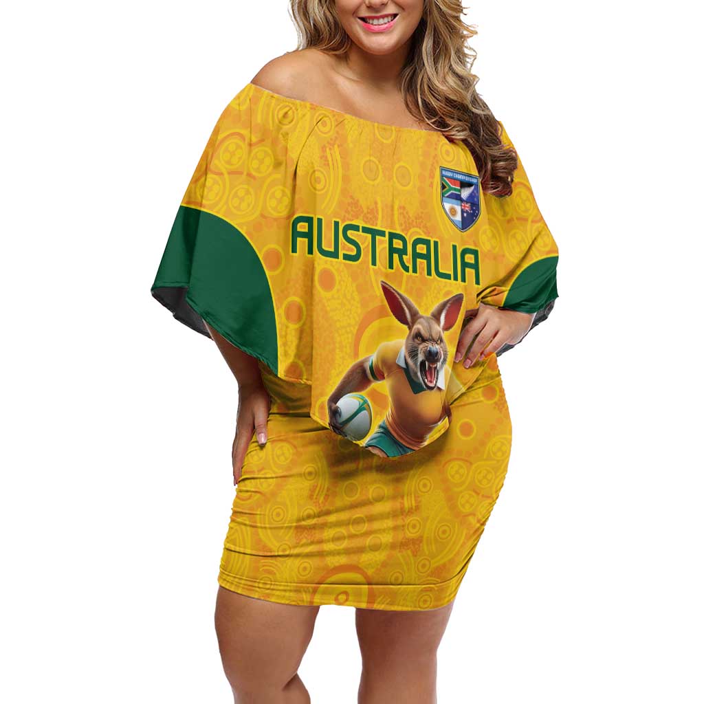 Australia Rugby Custom Off Shoulder Short Dress Glory Be To Wallabies Aboriginal Motif - Aussie Hoodie