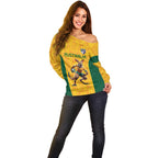 Australia Rugby Custom Off Shoulder Sweater Glory Be To Wallabies Aboriginal Motif - Aussie Hoodie