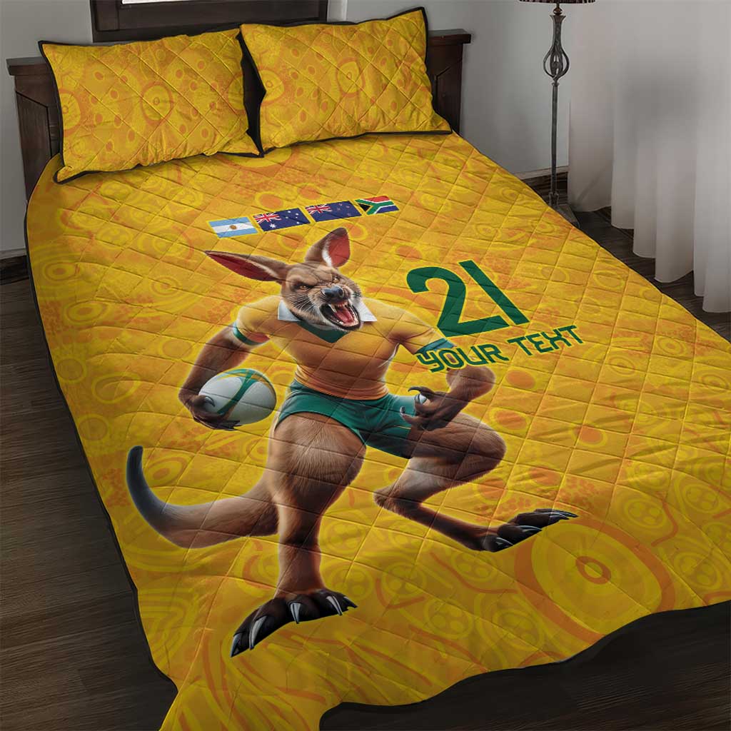 Australia Rugby Custom Quilt Bed Set Glory Be To Wallabies Aboriginal Motif - Aussie Hoodie