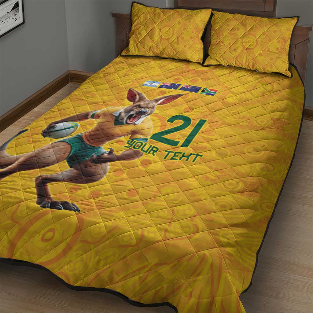 Australia Rugby Custom Quilt Bed Set Glory Be To Wallabies Aboriginal Motif - Aussie Hoodie