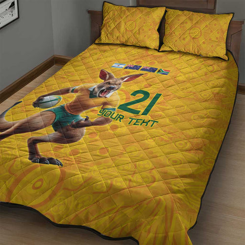 Australia Rugby Custom Quilt Bed Set Glory Be To Wallabies Aboriginal Motif - Aussie Hoodie