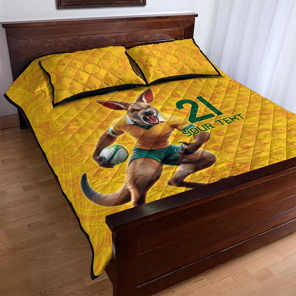 Australia Rugby Custom Quilt Bed Set Glory Be To Wallabies Aboriginal Motif - Aussie Hoodie