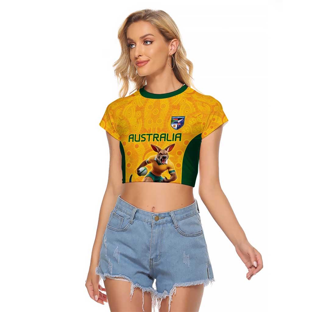 Australia Rugby Custom Raglan Cropped T Shirt Glory Be To Wallabies Aboriginal Motif - Aussie Hoodie