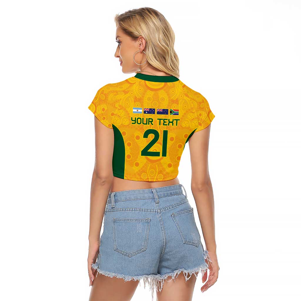 Australia Rugby Custom Raglan Cropped T Shirt Glory Be To Wallabies Aboriginal Motif - Aussie Hoodie