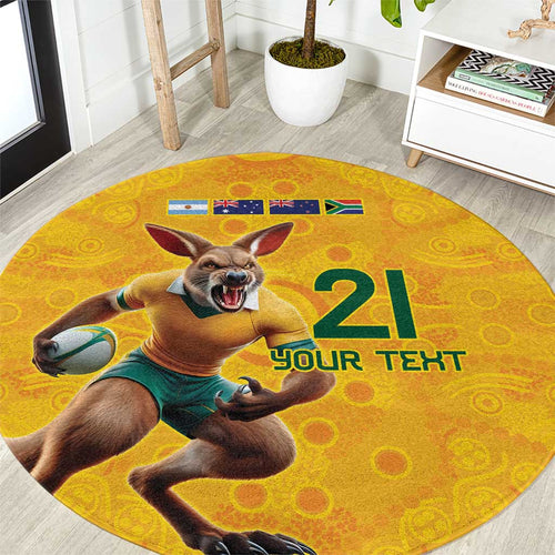 Australia Rugby Custom Round Carpet Glory Be To Wallabies Aboriginal Motif - Aussie Hoodie