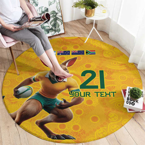 Australia Rugby Custom Round Carpet Glory Be To Wallabies Aboriginal Motif - Aussie Hoodie