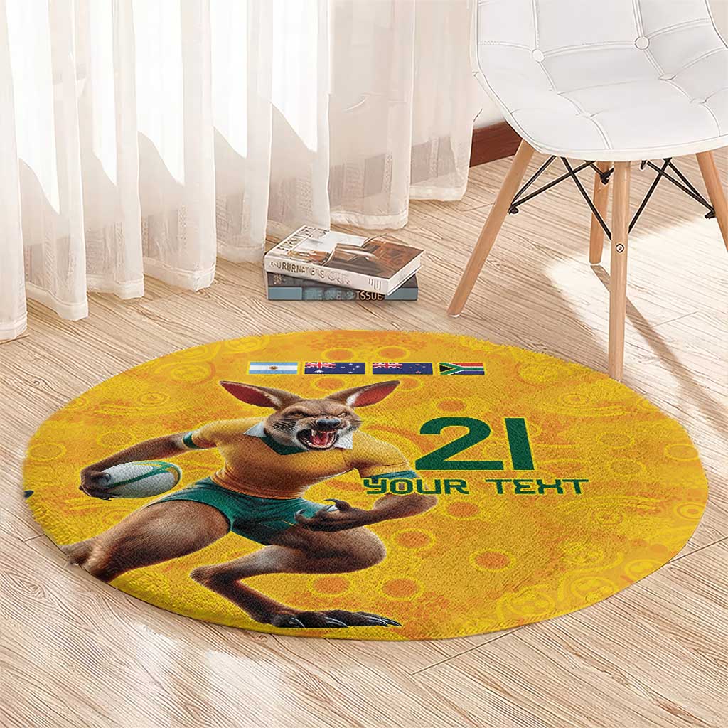 Australia Rugby Custom Round Carpet Glory Be To Wallabies Aboriginal Motif - Aussie Hoodie