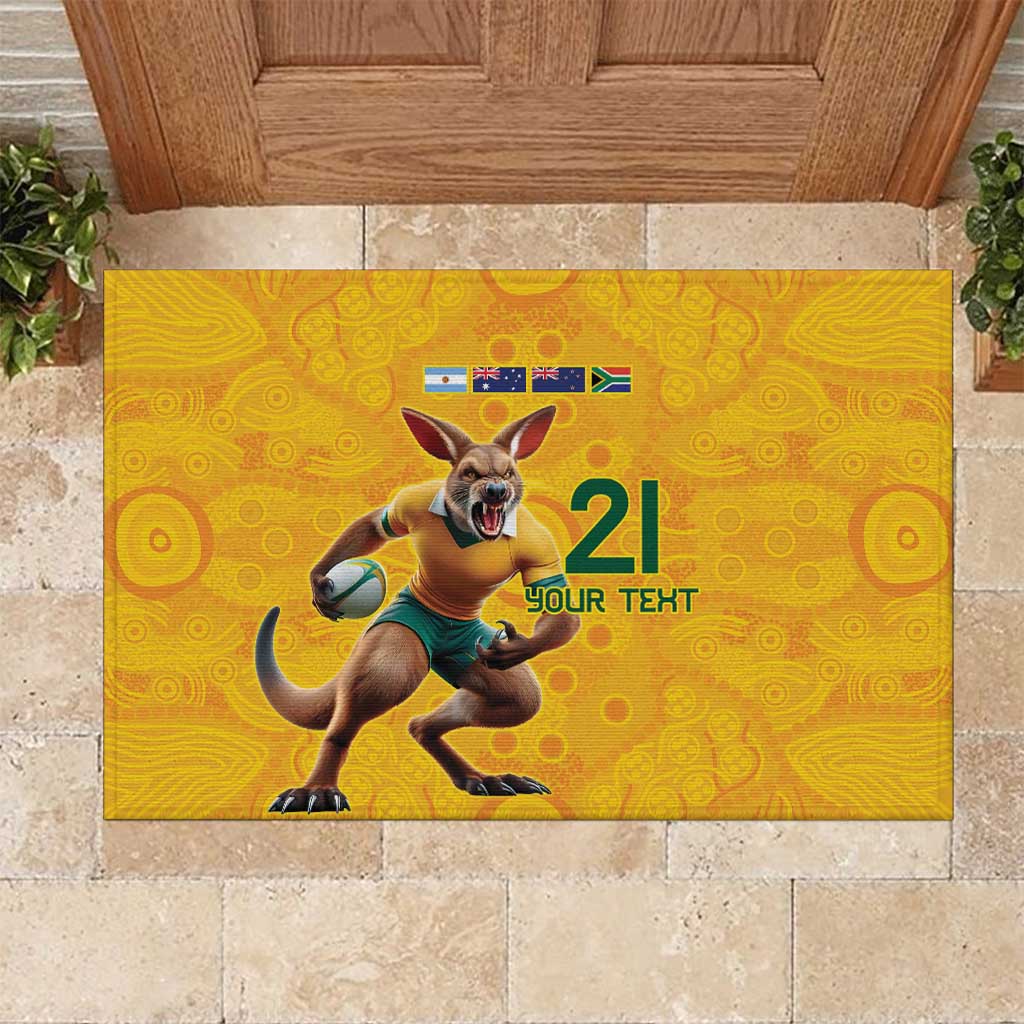 Australia Rugby Custom Rubber Doormat Glory Be To Wallabies Aboriginal Motif - Aussie Hoodie