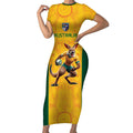 Australia Rugby Custom Short Sleeve Bodycon Dress Glory Be To Wallabies Aboriginal Motif - Aussie Hoodie
