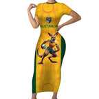 Australia Rugby Custom Short Sleeve Bodycon Dress Glory Be To Wallabies Aboriginal Motif - Aussie Hoodie