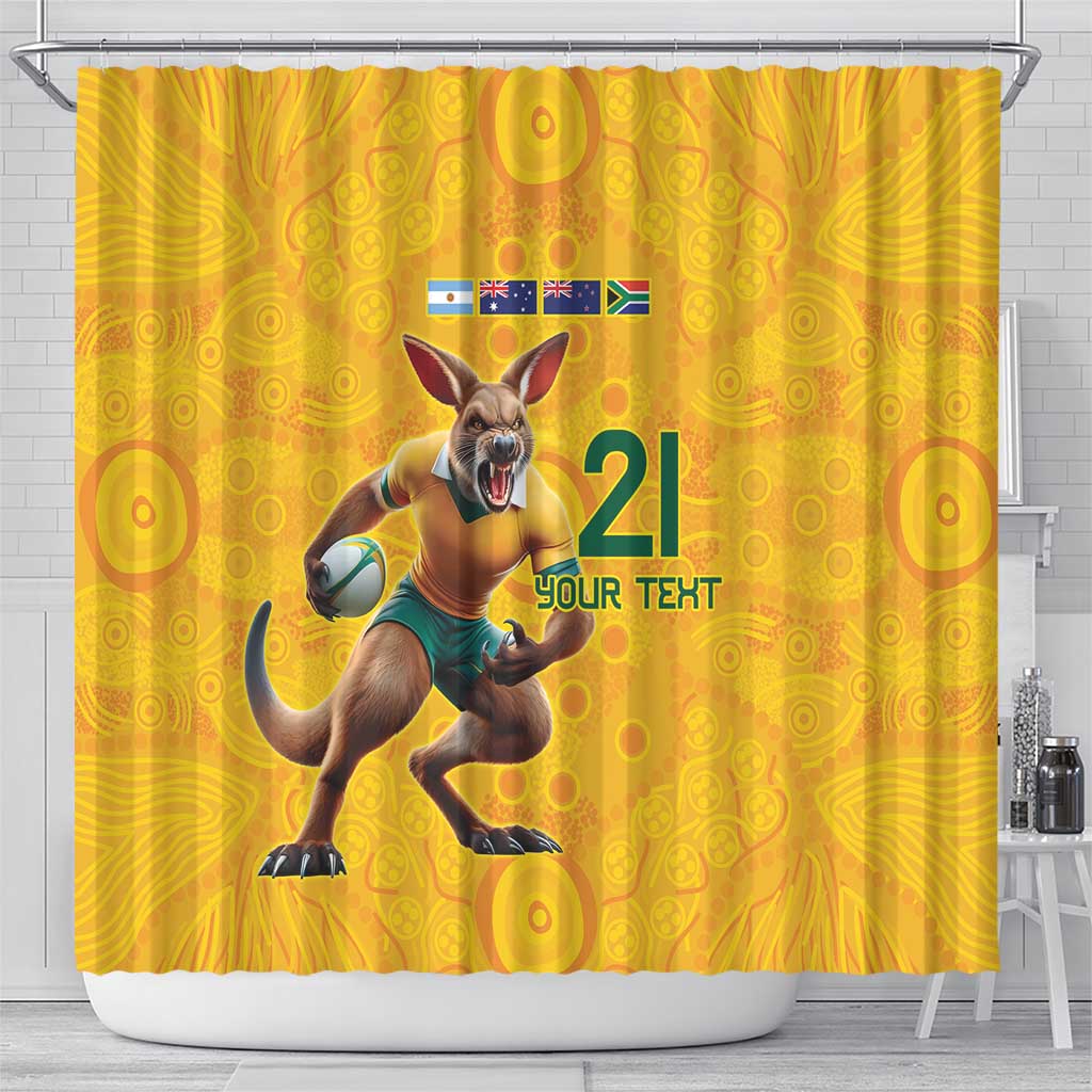Australia Rugby Custom Shower Curtain Glory Be To Wallabies Aboriginal Motif - Aussie Hoodie