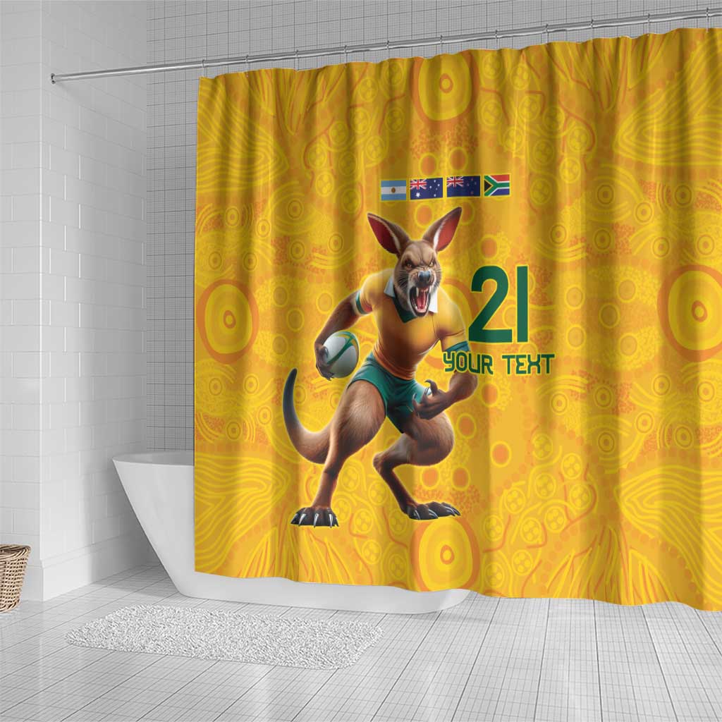 Australia Rugby Custom Shower Curtain Glory Be To Wallabies Aboriginal Motif - Aussie Hoodie
