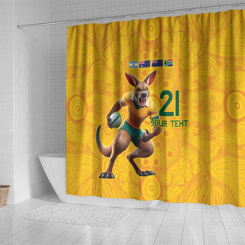 Australia Rugby Custom Shower Curtain Glory Be To Wallabies Aboriginal Motif - Aussie Hoodie