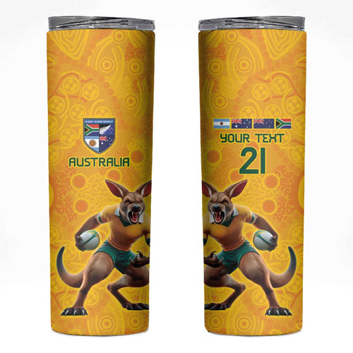 Australia Rugby Custom Skinny Tumbler Glory Be To Wallabies Aboriginal Motif - Aussie Hoodie