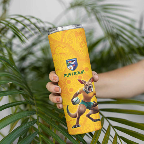 Australia Rugby Custom Skinny Tumbler Glory Be To Wallabies Aboriginal Motif - Aussie Hoodie
