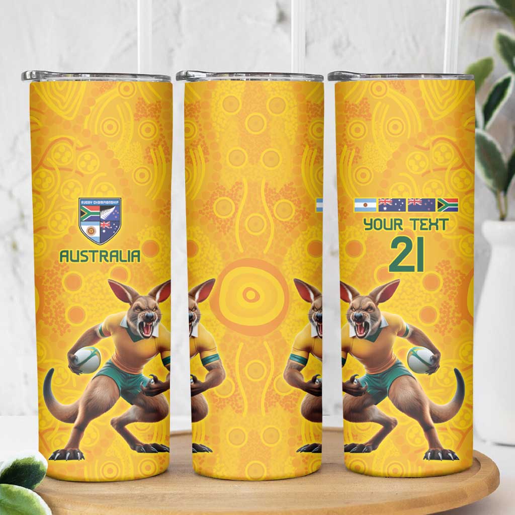 Australia Rugby Custom Skinny Tumbler Glory Be To Wallabies Aboriginal Motif - Aussie Hoodie