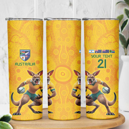Australia Rugby Custom Skinny Tumbler Glory Be To Wallabies Aboriginal Motif - Aussie Hoodie
