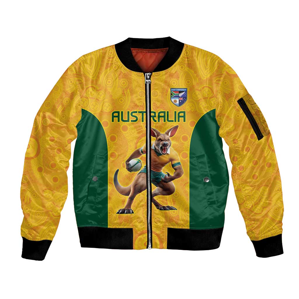 Australia Rugby Custom Sleeve Zip Bomber Jacket Glory Be To Wallabies Aboriginal Motif - Aussie Hoodie