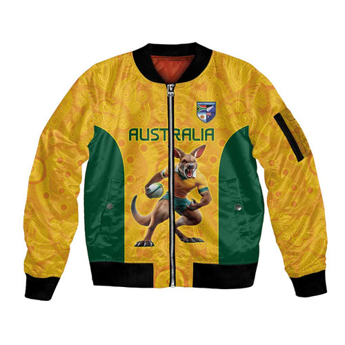 Australia Rugby Custom Sleeve Zip Bomber Jacket Glory Be To Wallabies Aboriginal Motif - Aussie Hoodie