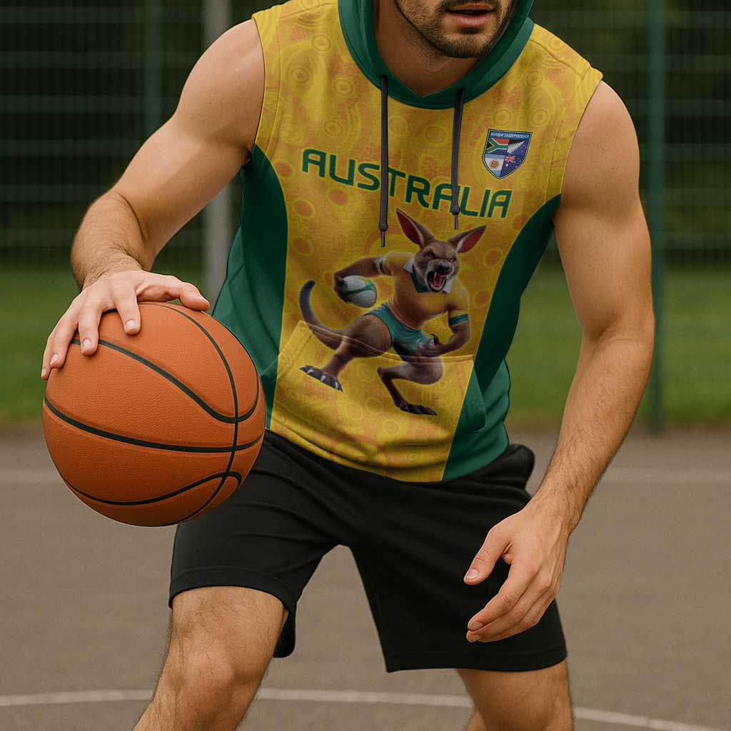 Australia Rugby Custom Sleeveless Hoodie Glory Be To Wallabies Aboriginal Motif - Aussie Hoodie