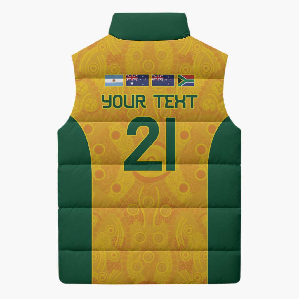 Australia Rugby Custom Sleeveless Puffer Jacket Glory Be To Wallabies Aboriginal Motif - Aussie Hoodie