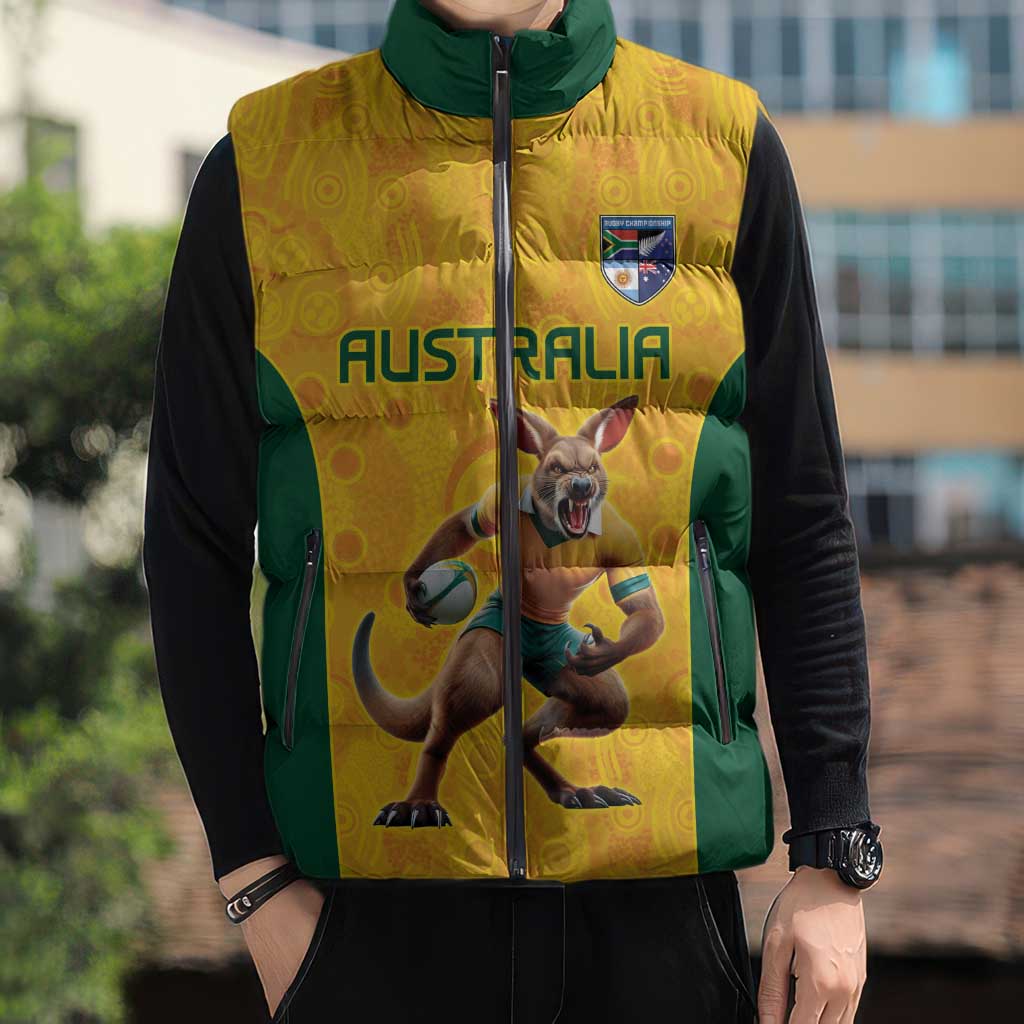 Australia Rugby Custom Sleeveless Puffer Jacket Glory Be To Wallabies Aboriginal Motif - Aussie Hoodie