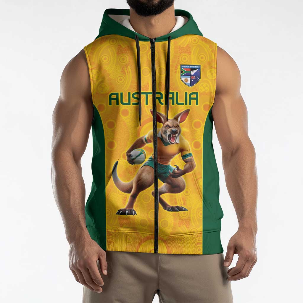 Australia Rugby Custom Sleeveless Zip Hoodie Glory Be To Wallabies Aboriginal Motif LT9
