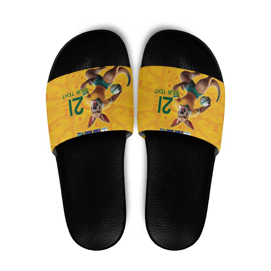 Australia Rugby Custom Slide Sandals Glory Be To Wallabies Aboriginal Motif - Aussie Hoodie
