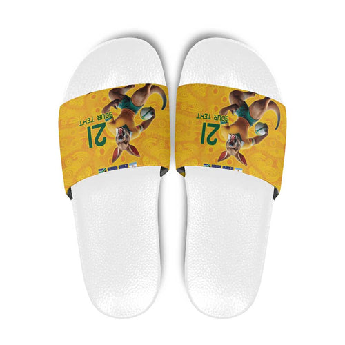 Australia Rugby Custom Slide Sandals Glory Be To Wallabies Aboriginal Motif - Aussie Hoodie