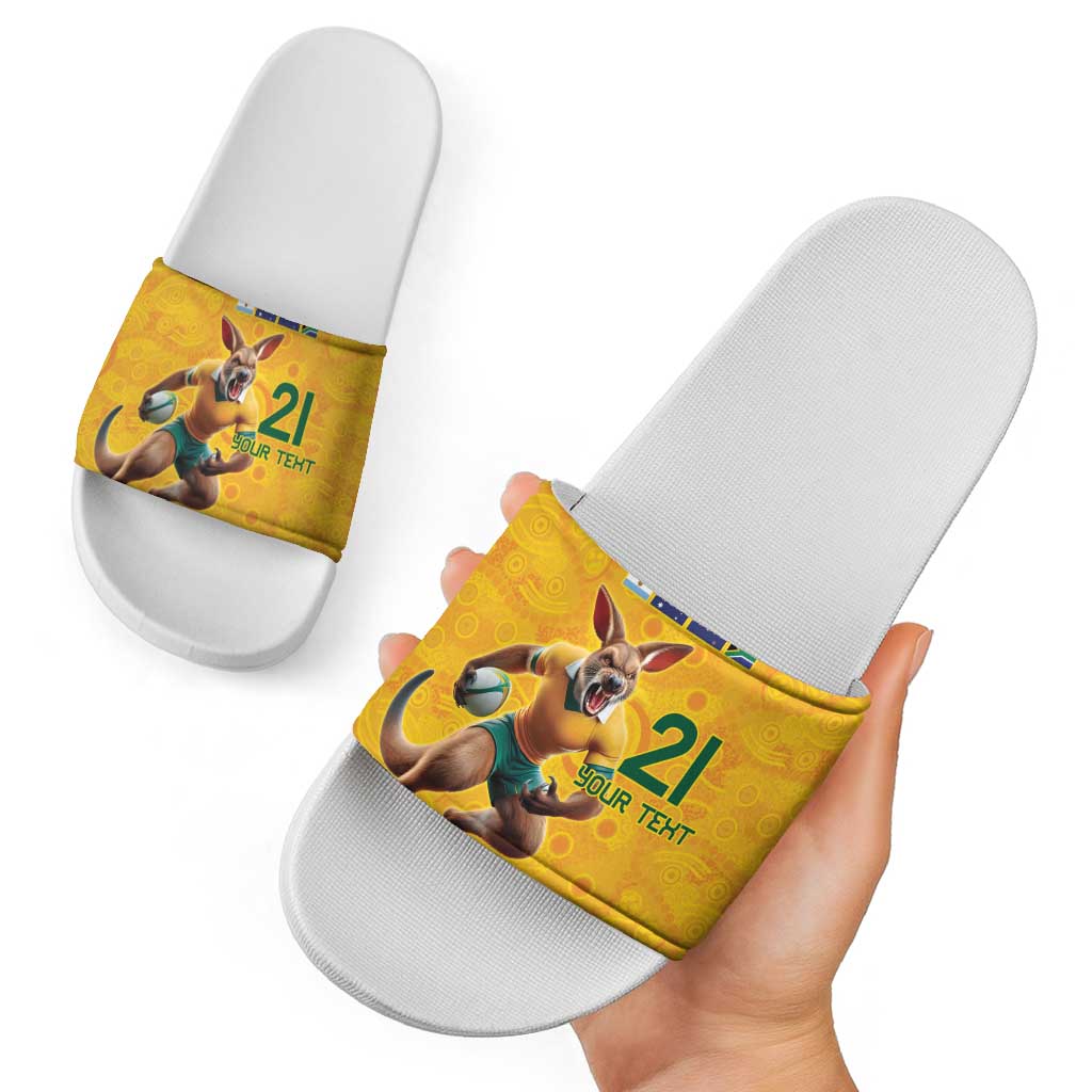 Australia Rugby Custom Slide Sandals Glory Be To Wallabies Aboriginal Motif - Aussie Hoodie
