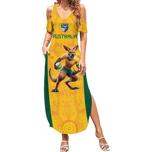 Australia Rugby Custom Summer Maxi Dress Glory Be To Wallabies Aboriginal Motif - Aussie Hoodie